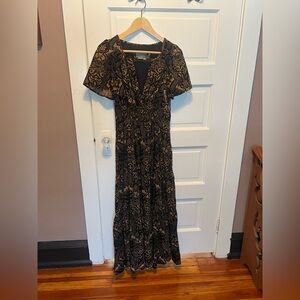 Anthropologie Somerset Maxi Dress Black and Tan Floral XS